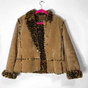 vintage faux fur leopard suede jacket